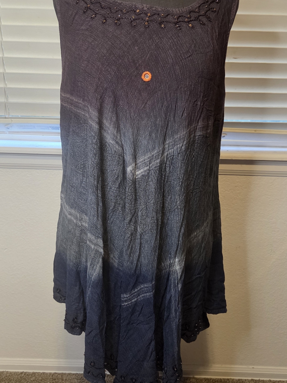 Sleeveless Ombre Navy to Charcoal Beaded Women's Dress